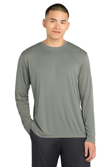 Sport-Tek ST350LS/TST350LS Mens Competitor Moisture Wicking Long Sleeve Crewneck T-Shirt Heather Concrete Grey Model Front