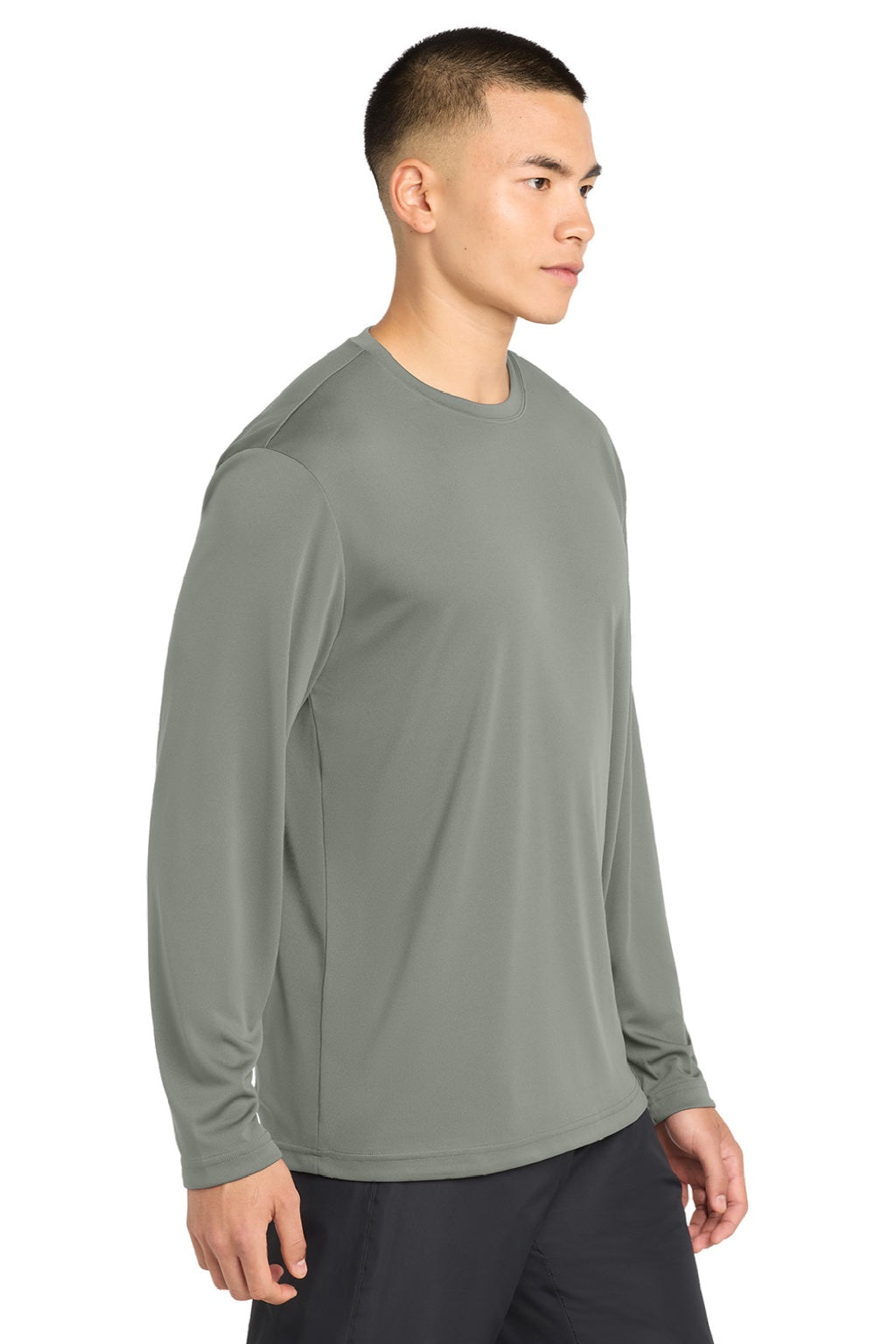 Sport-Tek ST350LS/TST350LS Mens Competitor Moisture Wicking Long Sleeve Crewneck T-Shirt Concrete Grey Model Side