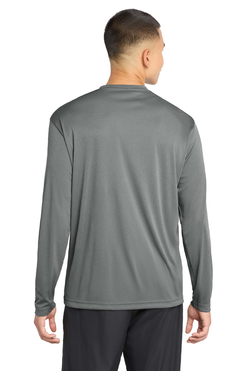 Sport-Tek ST350LS/TST350LS Mens Competitor Moisture Wicking Long Sleeve Crewneck T-Shirt Heather Iron Grey Model Back