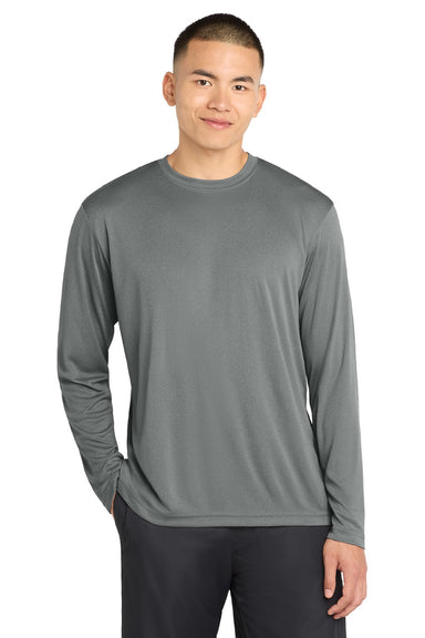 Sport-Tek ST350LS/TST350LS Mens Competitor Moisture Wicking Long Sleeve Crewneck T-Shirt Heather Iron Grey Model Front