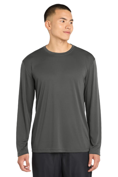 Sport-Tek ST350LS/TST350LS Mens Competitor Moisture Wicking Long Sleeve Crewneck T-Shirt Iron Grey Model Front