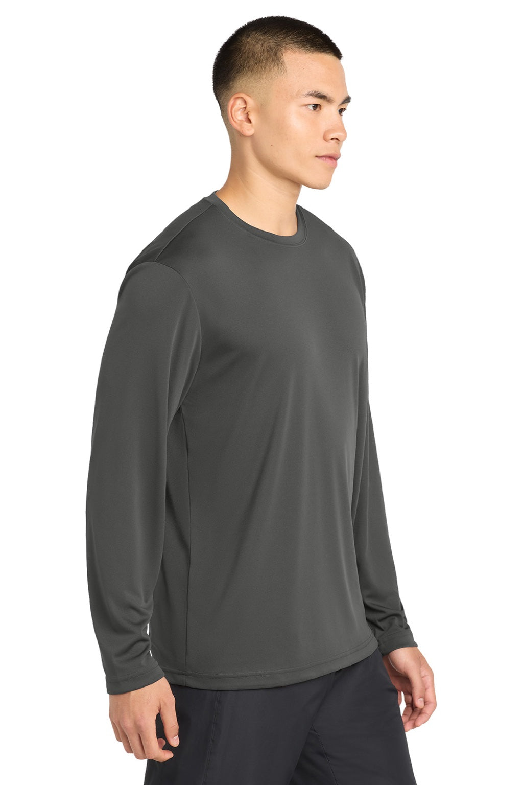 Sport-Tek ST350LS/TST350LS Mens Competitor Moisture Wicking Long Sleeve Crewneck T-Shirt Iron Grey Model Side