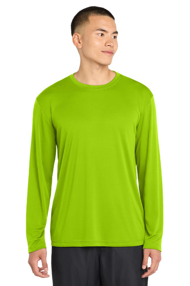 Sport-Tek ST350LS/TST350LS Mens Competitor Moisture Wicking Long Sleeve Crewneck T-Shirt Lime Shock Green Model Front