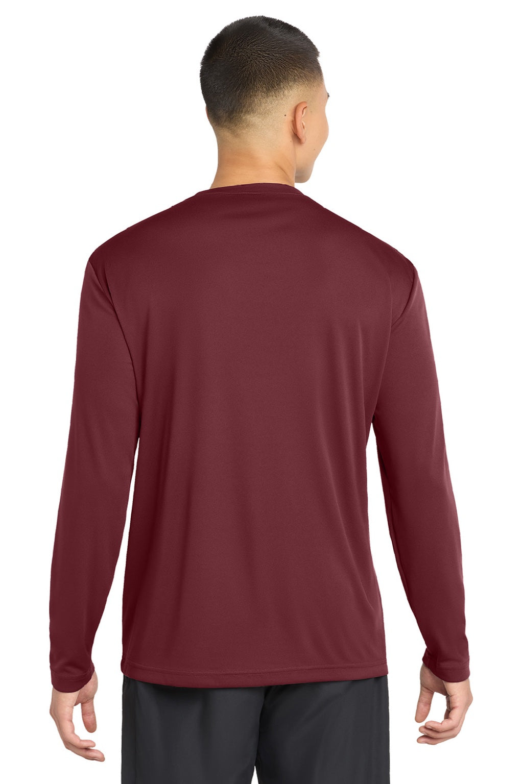 Sport-Tek ST350LS/TST350LS Mens Competitor Moisture Wicking Long Sleeve Crewneck T-Shirt Maroon Model Back