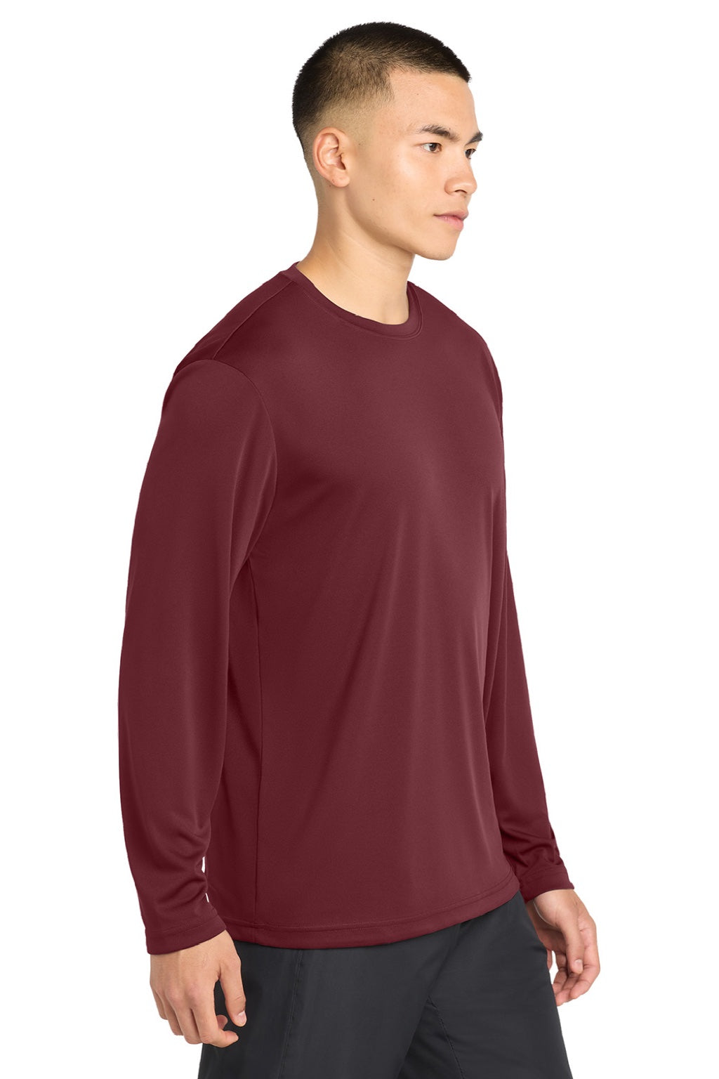 Sport-Tek ST350LS/TST350LS Mens Competitor Moisture Wicking Long Sleeve Crewneck T-Shirt Maroon Model Side