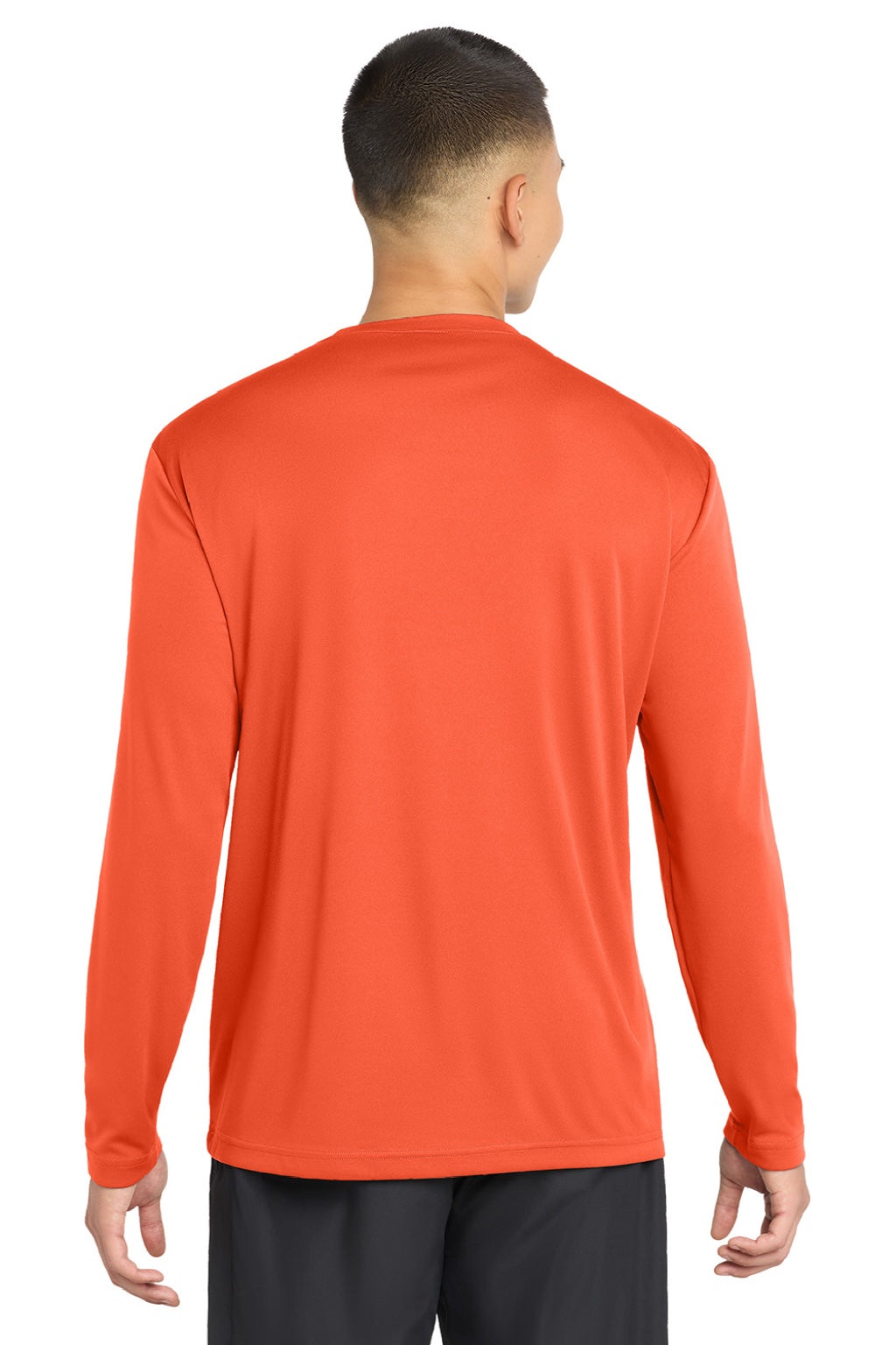 Sport-Tek ST350LS/TST350LS Mens Competitor Moisture Wicking Long Sleeve Crewneck T-Shirt Neon Orange Model Back