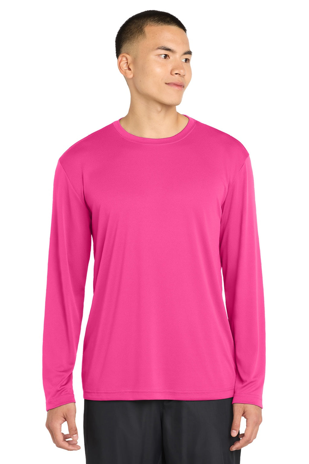Sport-Tek Mens Competitor Moisture Wicking Long Sleeve Crewneck T-Shirt Neon Pink
