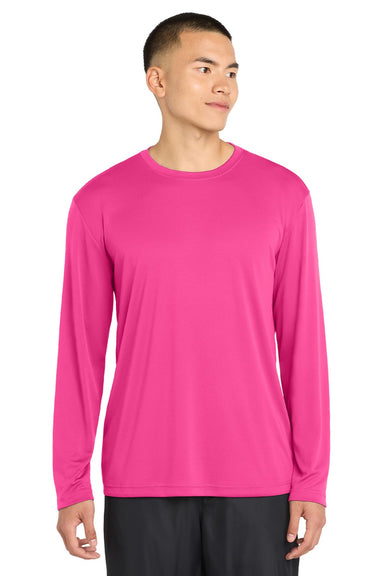 Sport-Tek ST350LS/TST350LS Mens Competitor Moisture Wicking Long Sleeve Crewneck T-Shirt Neon Pink Model Front
