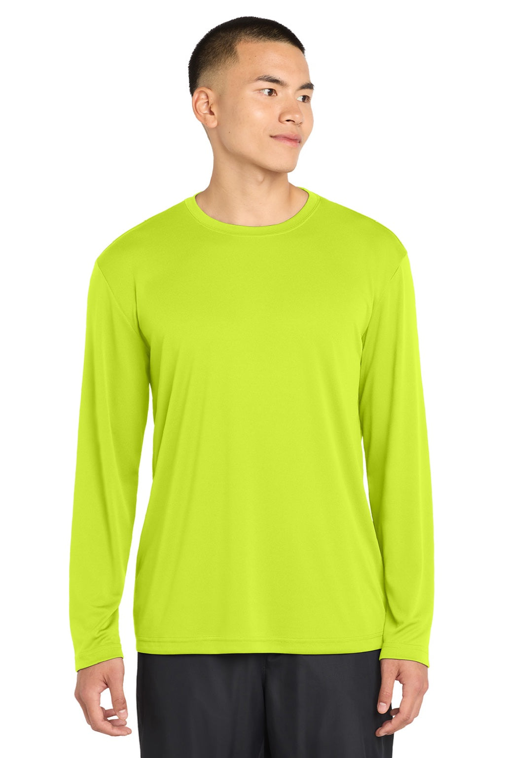 Sport-Tek ST350LS/TST350LS Mens Competitor Moisture Wicking Long Sleeve Crewneck T-Shirt Neon Yellow Model Front