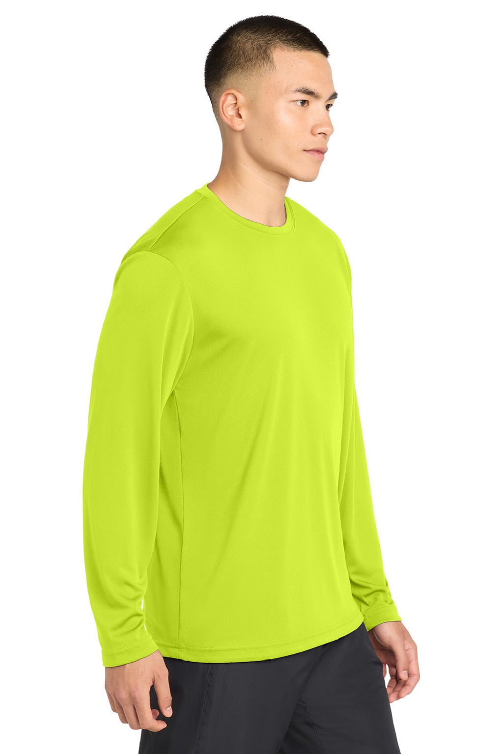 Sport-Tek ST350LS/TST350LS Mens Competitor Moisture Wicking Long Sleeve Crewneck T-Shirt Neon Yellow Model Side