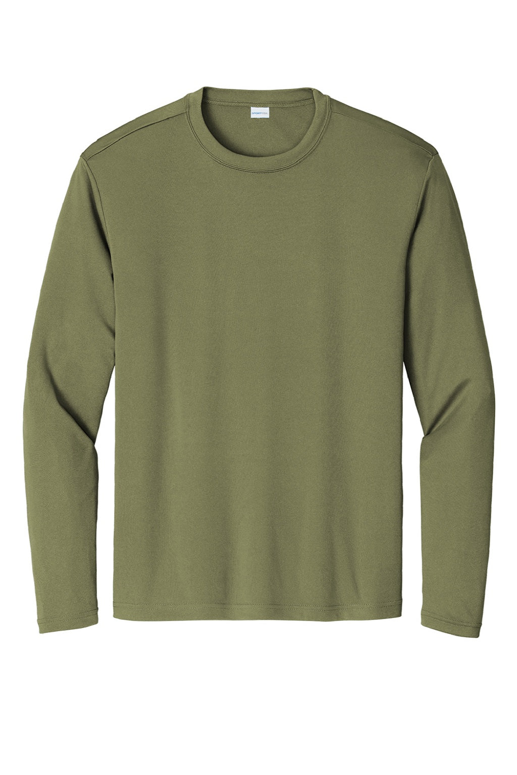 Sport-Tek ST350LS/TST350LS Mens Competitor Moisture Wicking Long Sleeve Crewneck T-Shirt Olive Drab Green Flat Front