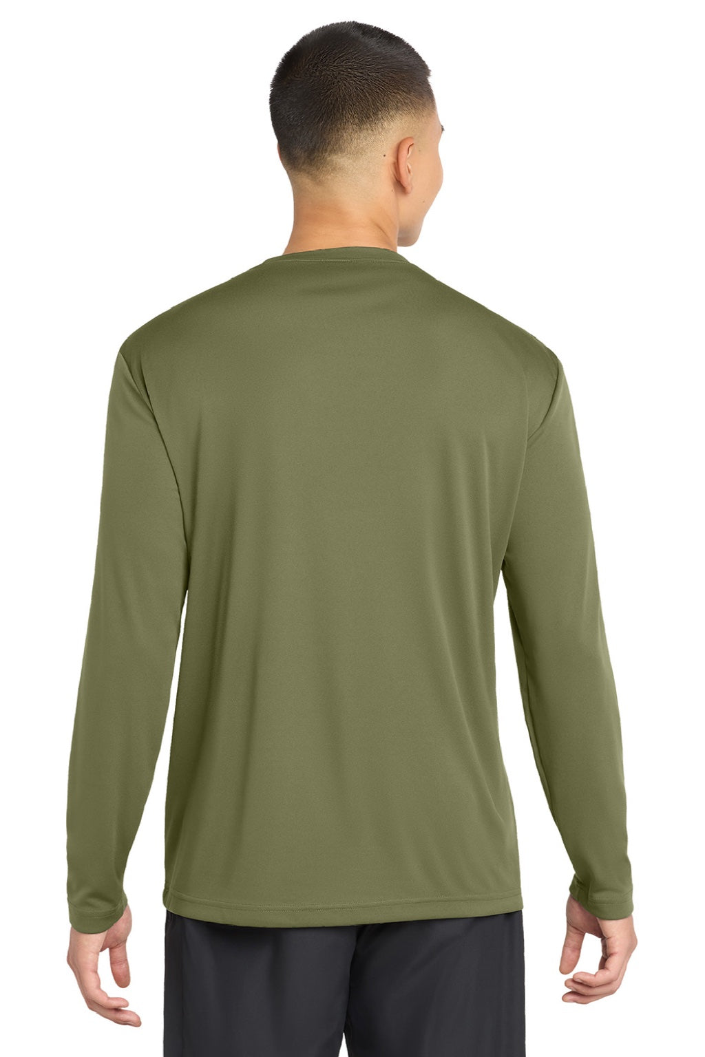 Sport-Tek ST350LS/TST350LS Mens Competitor Moisture Wicking Long Sleeve Crewneck T-Shirt Olive Drab Green Model Back