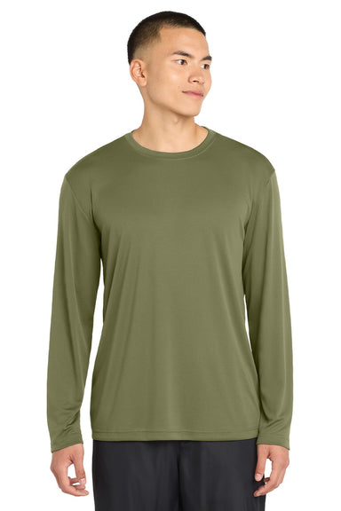Sport-Tek ST350LS/TST350LS Mens Competitor Moisture Wicking Long Sleeve Crewneck T-Shirt Olive Drab Green Model Front