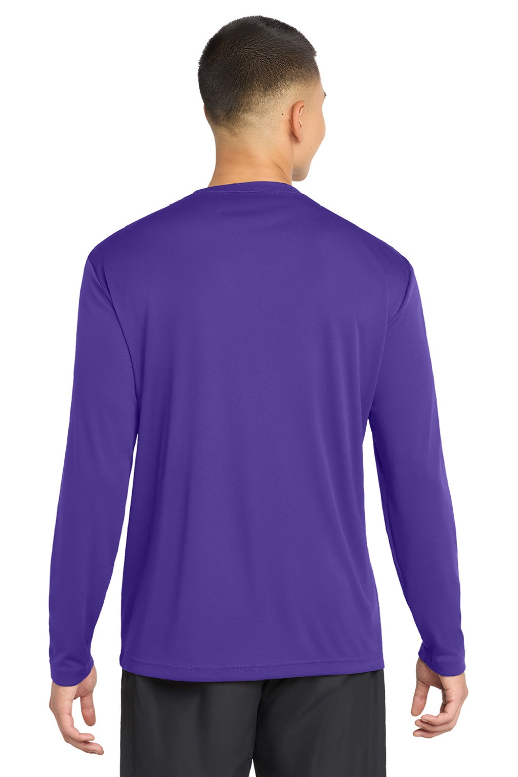 Sport-Tek ST350LS/TST350LS Mens Competitor Moisture Wicking Long Sleeve Crewneck T-Shirt Purple Model Back