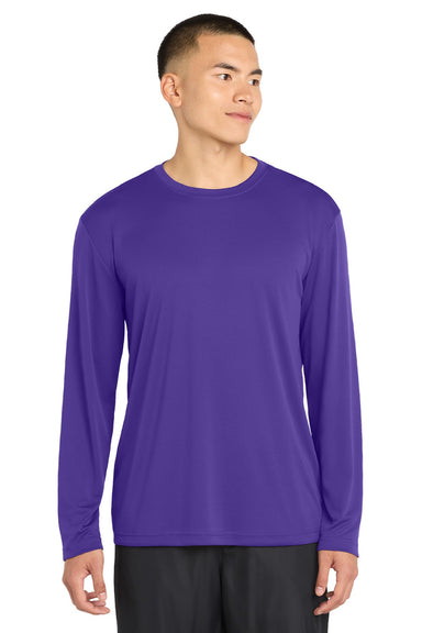 Sport-Tek ST350LS/TST350LS Mens Competitor Moisture Wicking Long Sleeve Crewneck T-Shirt Purple Model Front