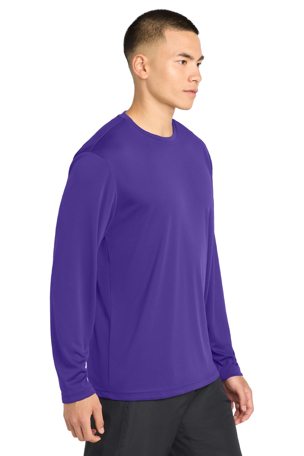 Sport-Tek ST350LS/TST350LS Mens Competitor Moisture Wicking Long Sleeve Crewneck T-Shirt Purple Model Side