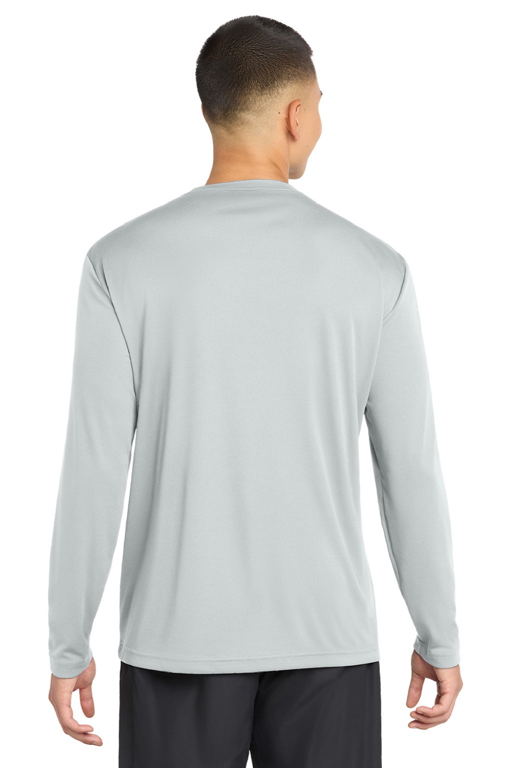 Sport-Tek ST350LS/TST350LS Mens Competitor Moisture Wicking Long Sleeve Crewneck T-Shirt Silver Grey Model Back
