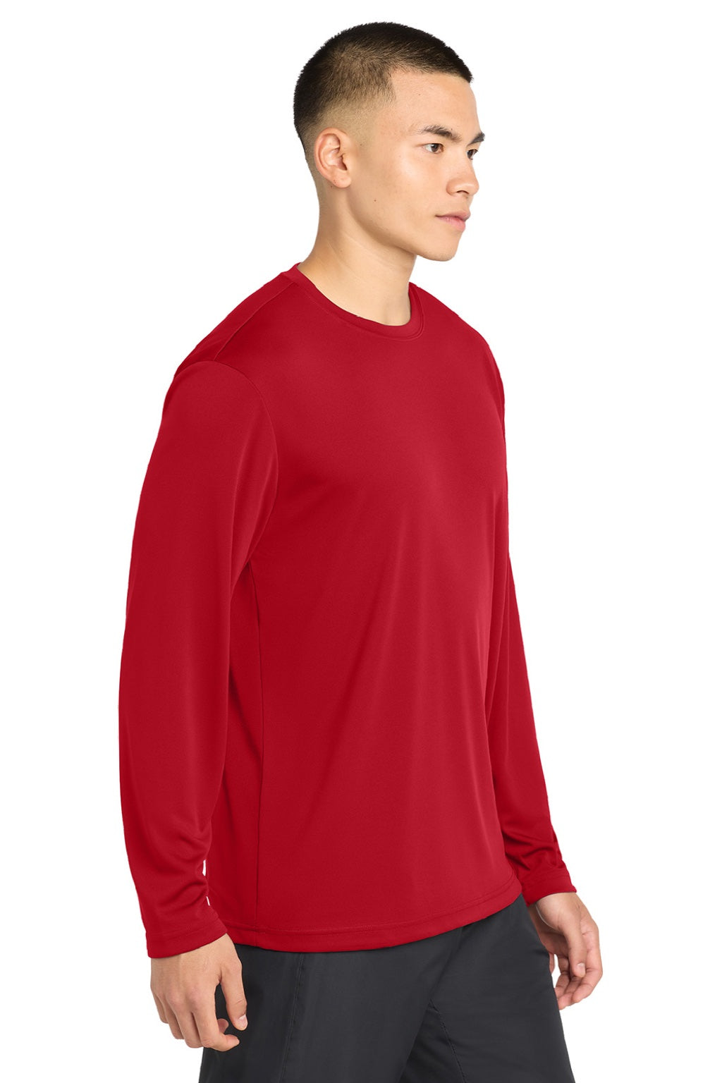 Sport-Tek ST350LS/TST350LS Mens Competitor Moisture Wicking Long Sleeve Crewneck T-Shirt True Red Model Side