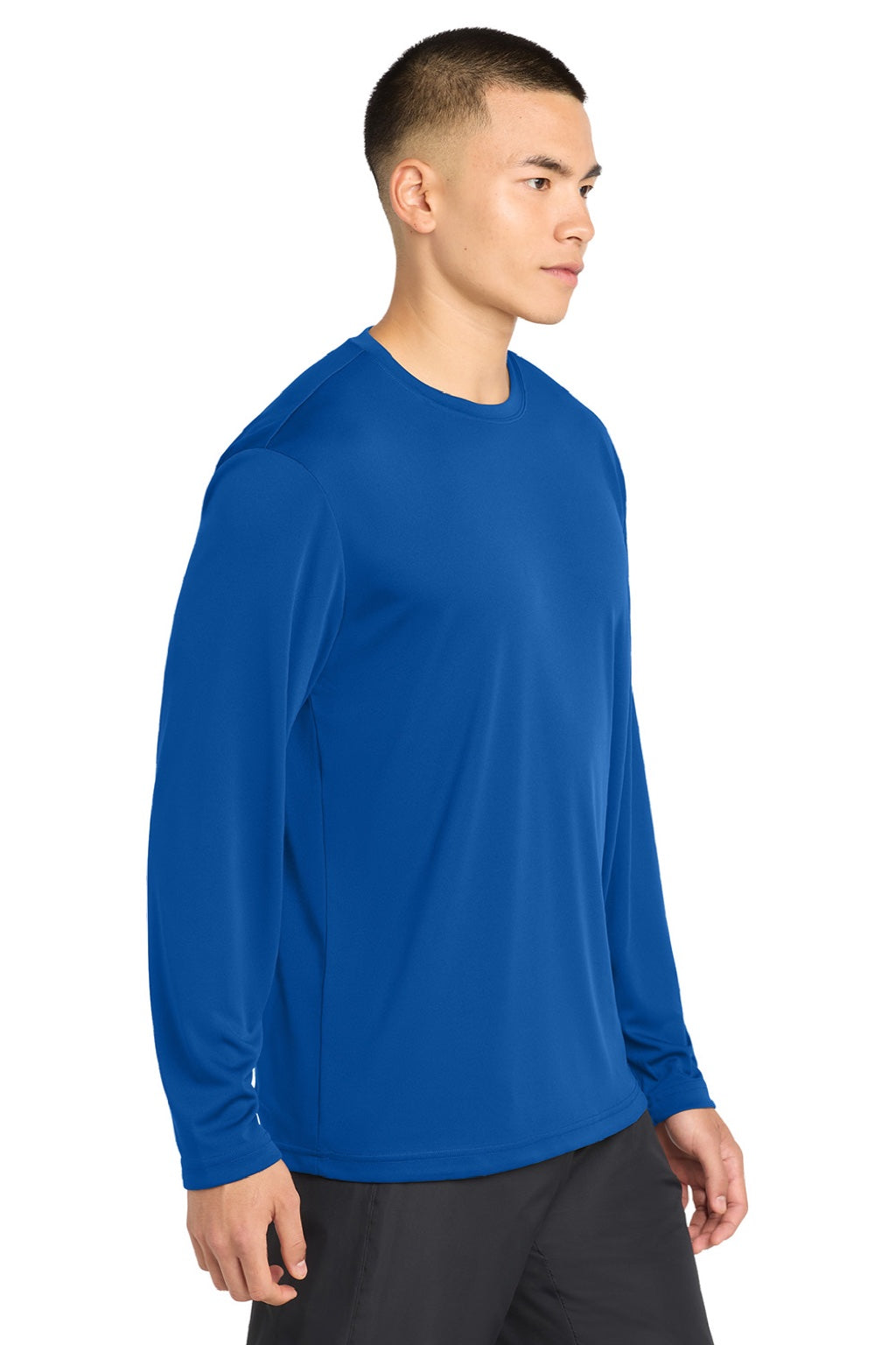Sport-Tek ST350LS/TST350LS Mens Competitor Moisture Wicking Long Sleeve Crewneck T-Shirt True Royal Blue Model Side