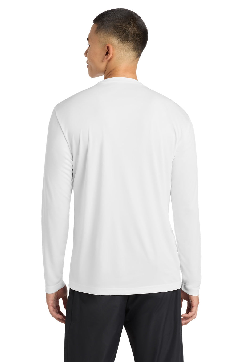 Sport-Tek ST350LS/TST350LS Mens Competitor Moisture Wicking Long Sleeve Crewneck T-Shirt White Model Back