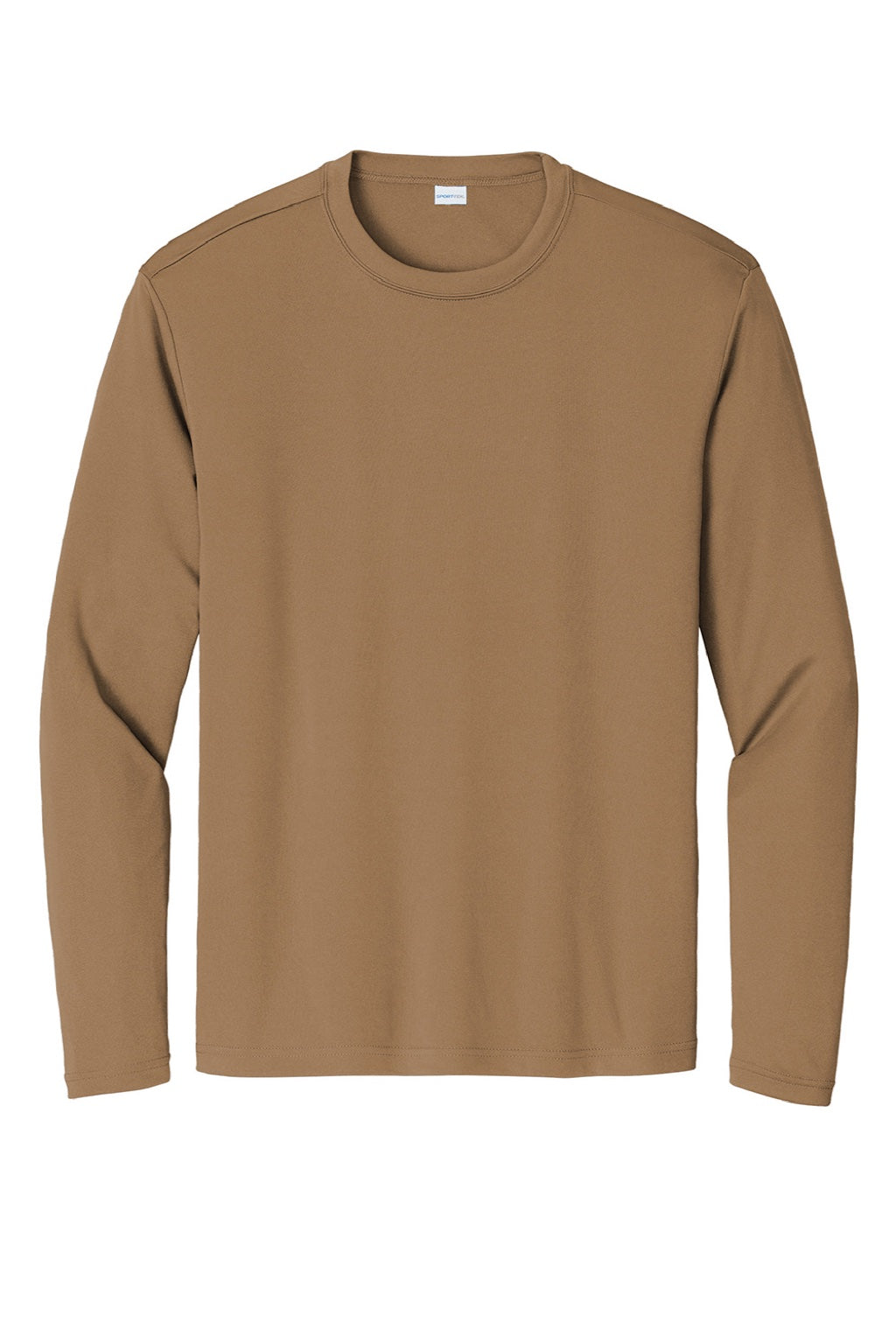 Sport-Tek ST350LS/TST350LS Mens Competitor Moisture Wicking Long Sleeve Crewneck T-Shirt Woodland Brown Flat Front