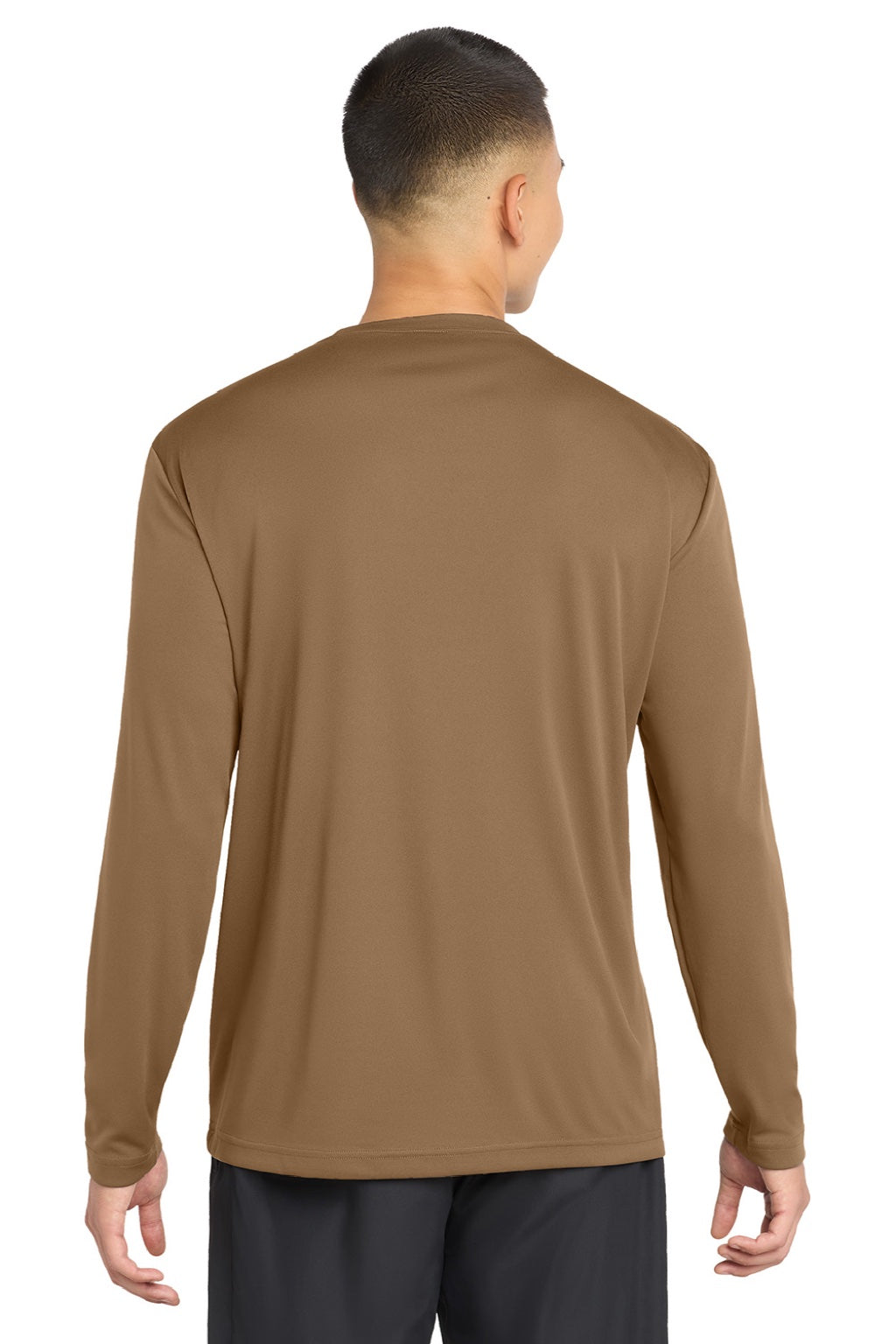 Sport-Tek ST350LS/TST350LS Mens Competitor Moisture Wicking Long Sleeve Crewneck T-Shirt Woodland Brown Model Back