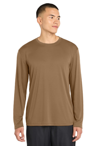 Sport-Tek ST350LS/TST350LS Mens Competitor Moisture Wicking Long Sleeve Crewneck T-Shirt Woodland Brown Model Front