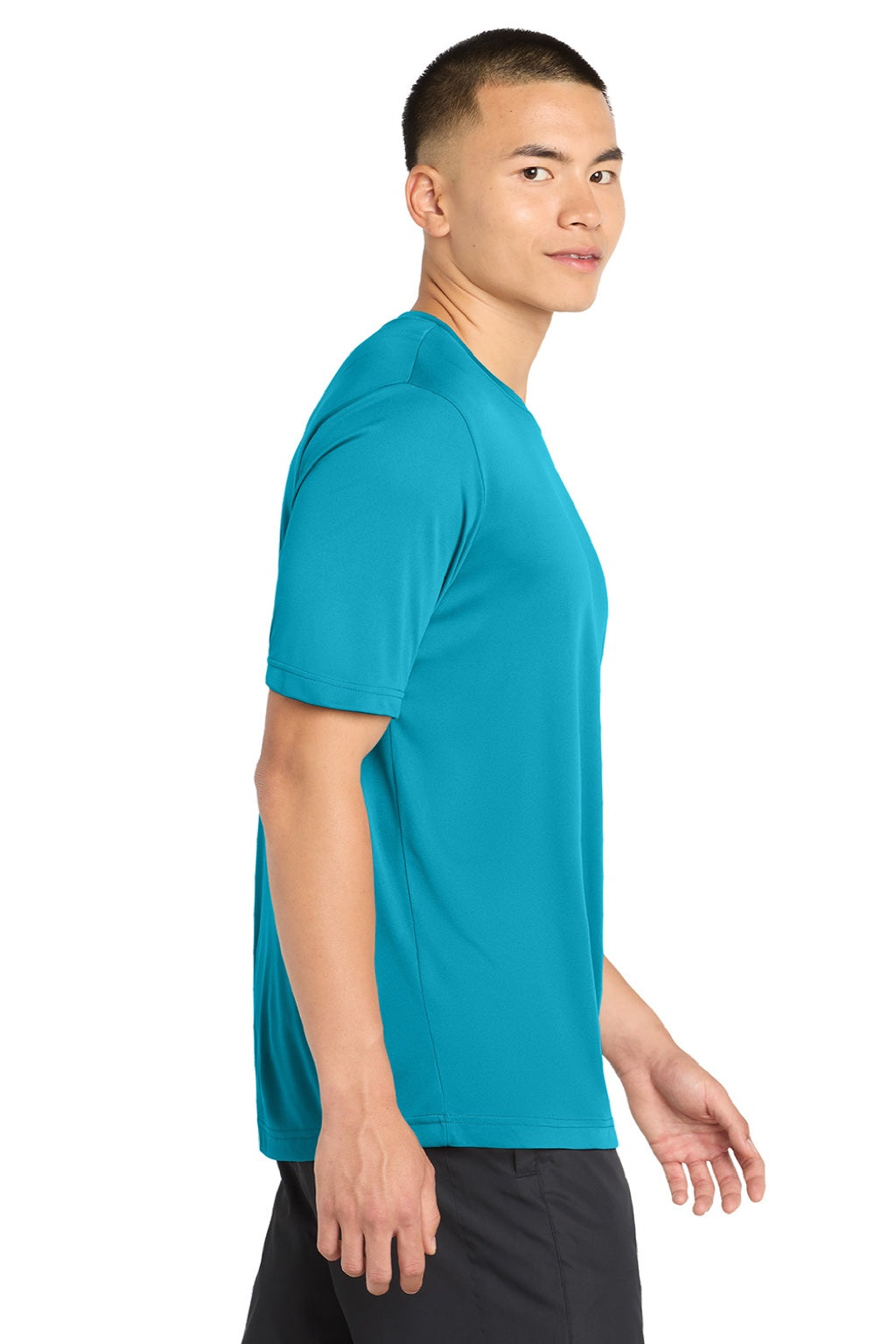 Sport-Tek ST350/TST350 Mens Competitor Moisture Wicking Short Sleeve Crewneck T-Shirt Atomic Blue Model Side