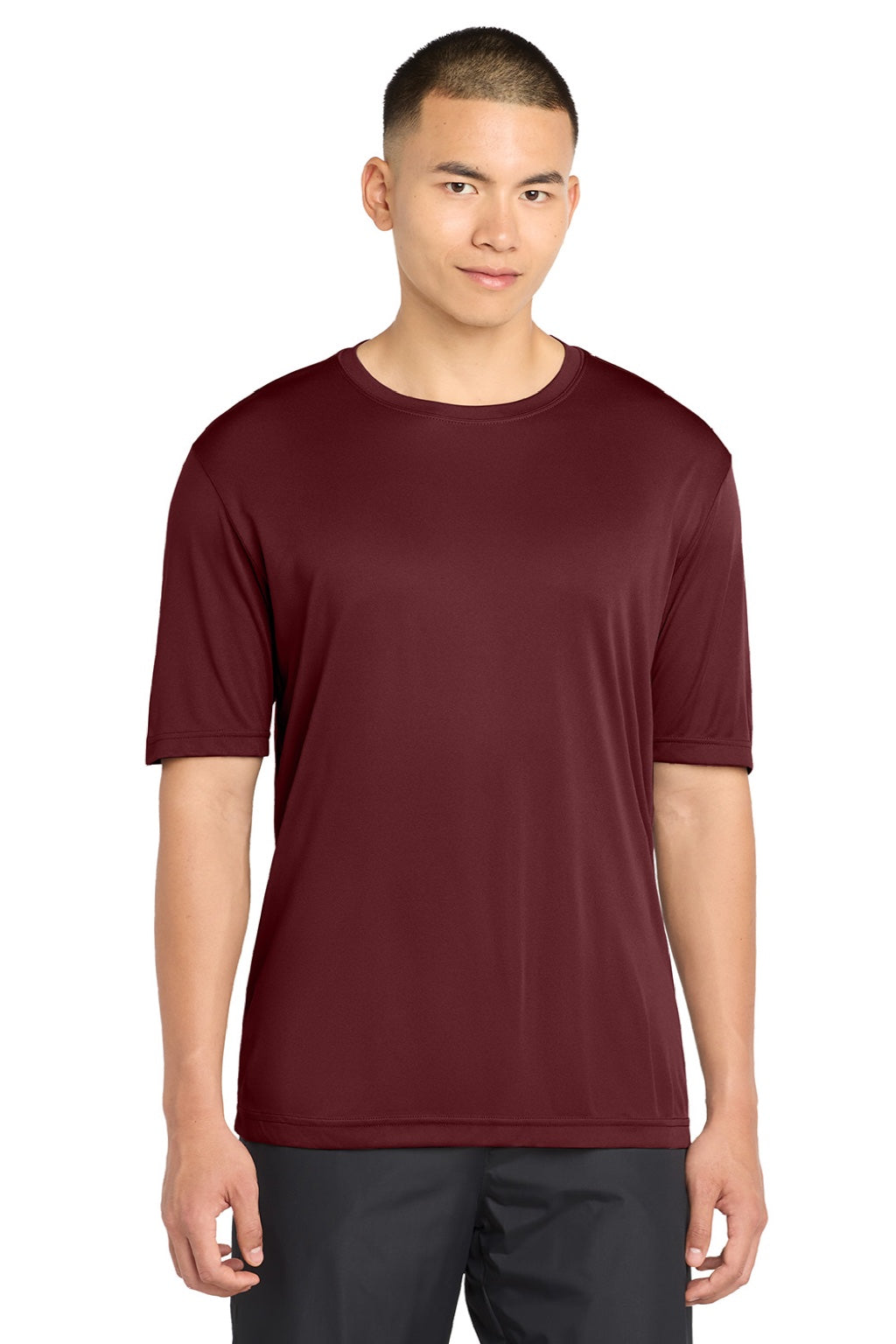 Sport-Tek ST350/TST350 Mens Competitor Moisture Wicking Short Sleeve Crewneck T-Shirt Cardinal Red Model Front