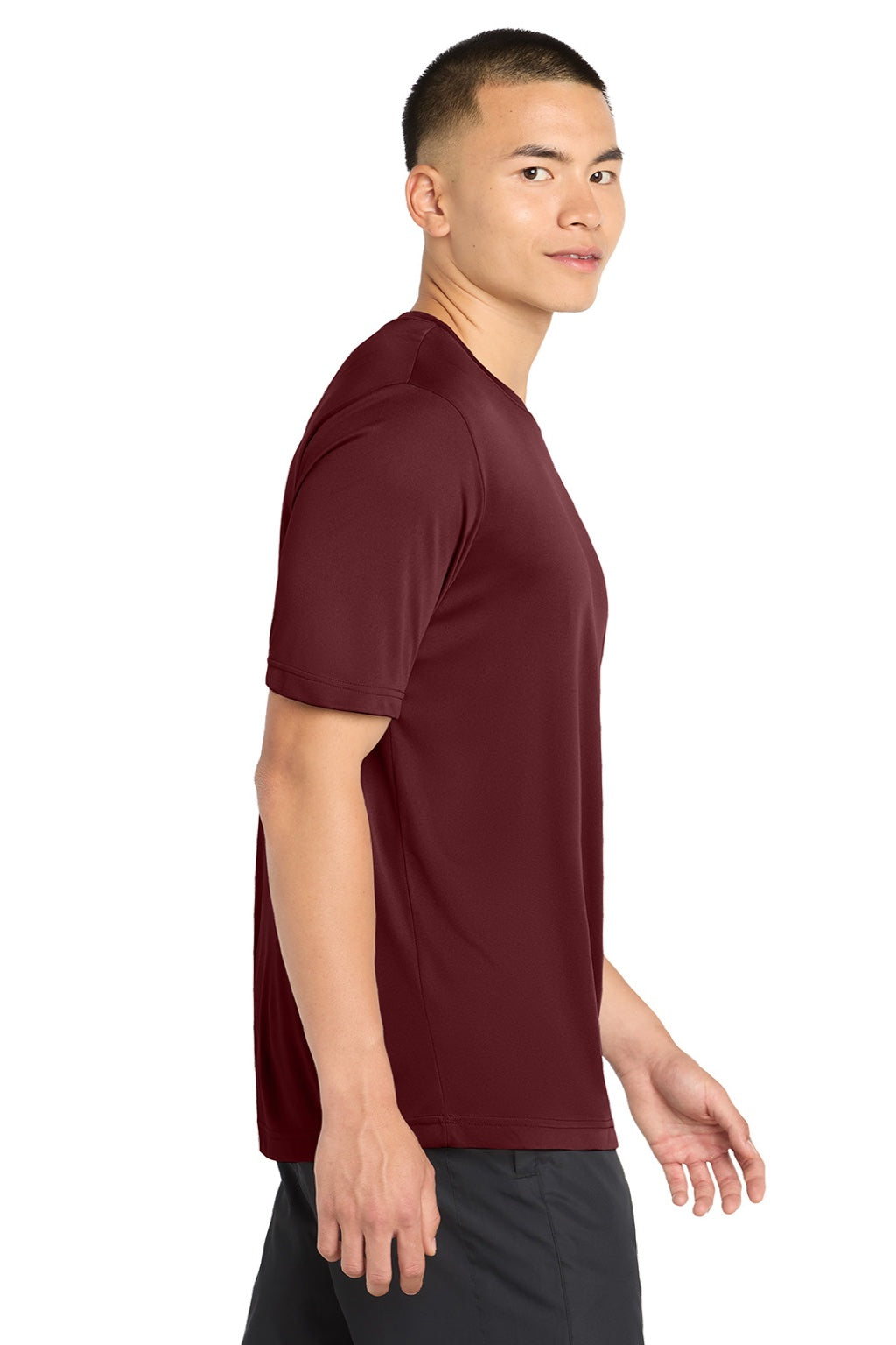 Sport-Tek ST350/TST350 Mens Competitor Moisture Wicking Short Sleeve Crewneck T-Shirt Cardinal Red Model Side