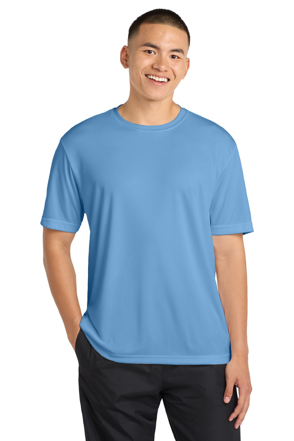Sport-Tek ST350/TST350 Mens Competitor Moisture Wicking Short Sleeve Crewneck T-Shirt Carolina Blue Model Front