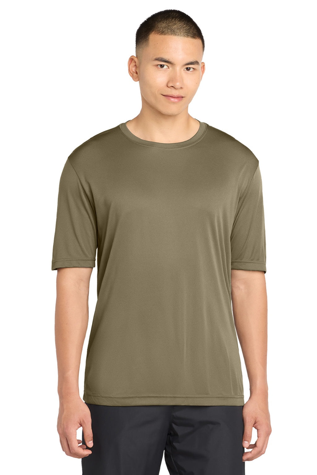 Sport-Tek ST350/TST350 Mens Competitor Moisture Wicking Short Sleeve Crewneck T-Shirt Coyote Brown Model Front
