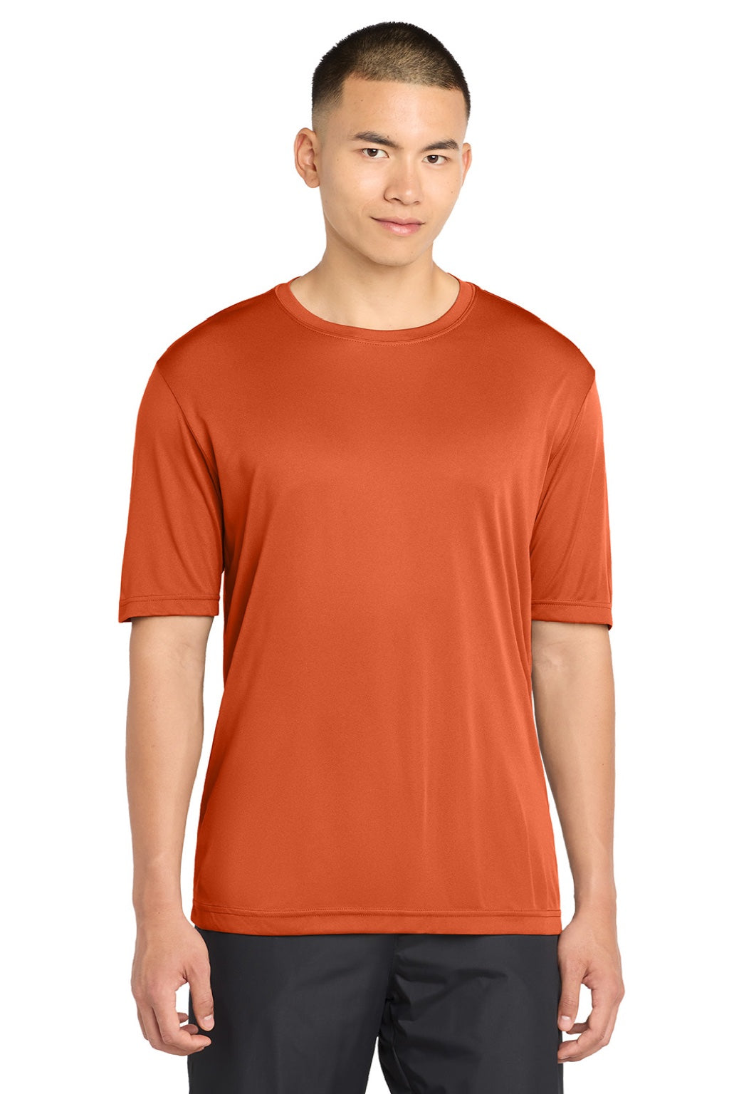 Sport-Tek ST350/TST350 Mens Competitor Moisture Wicking Short Sleeve Crewneck T-Shirt Deep Orange Model Front