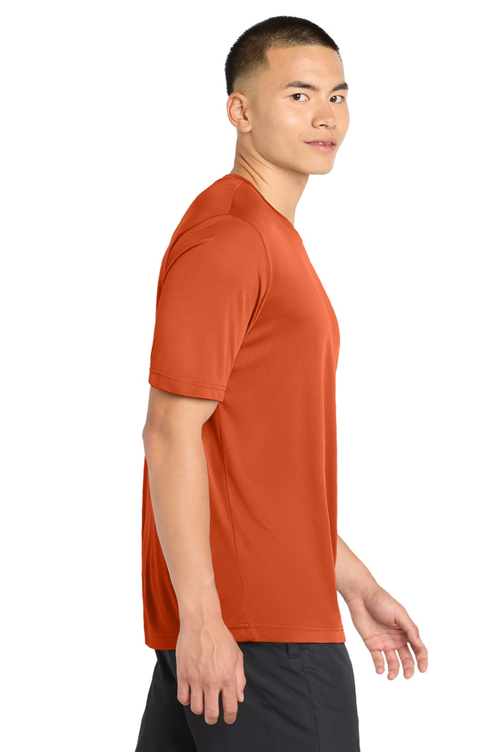 Sport-Tek ST350/TST350 Mens Competitor Moisture Wicking Short Sleeve Crewneck T-Shirt Deep Orange Model Side