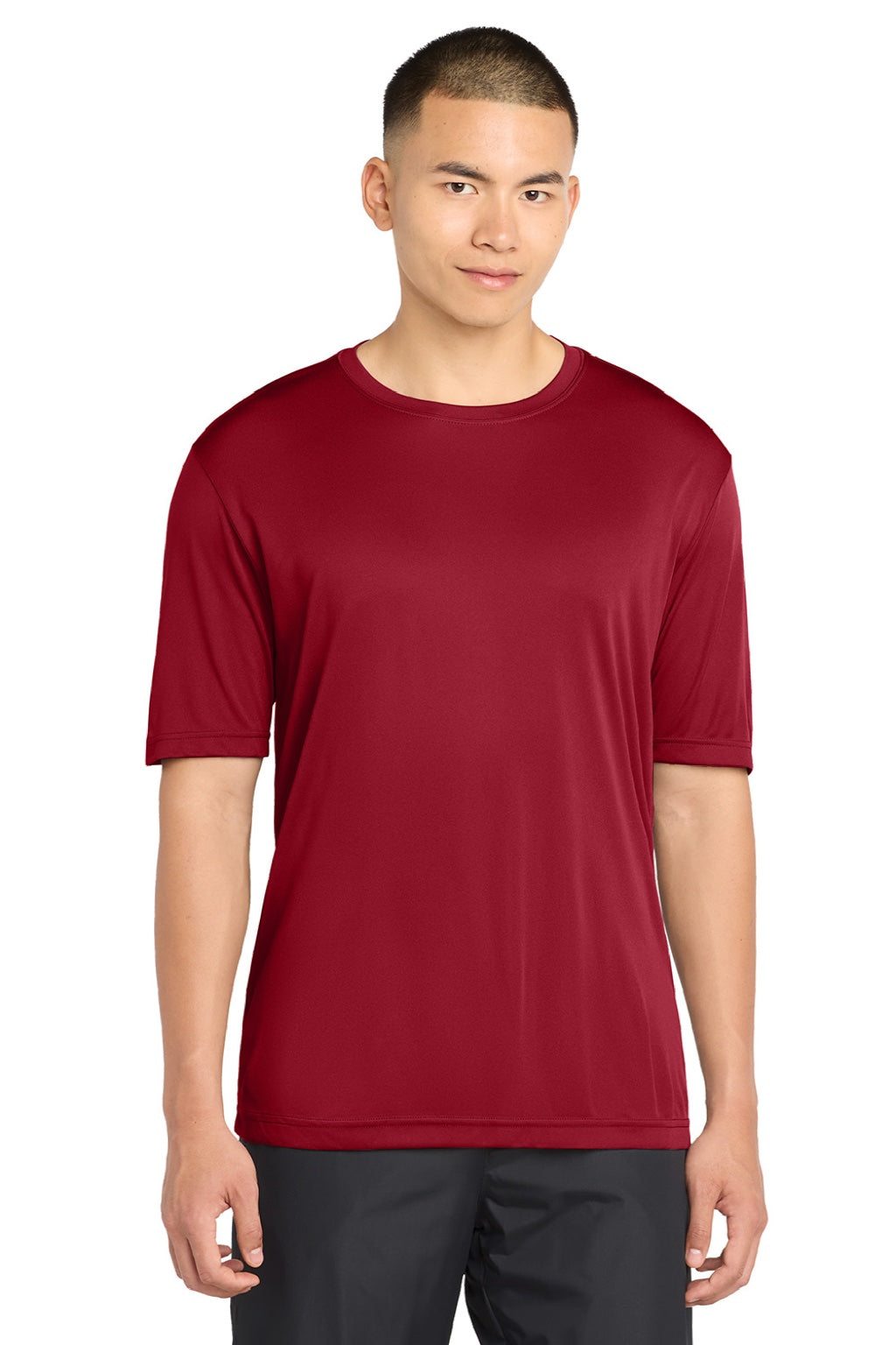 Sport-Tek ST350/TST350 Mens Competitor Moisture Wicking Short Sleeve Crewneck T-Shirt Deep Red Model Front