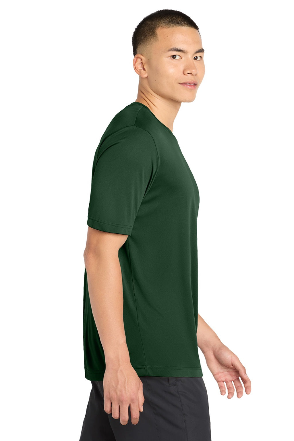 Sport-Tek ST350/TST350 Mens Competitor Moisture Wicking Short Sleeve Crewneck T-Shirt Forest Green Model Side