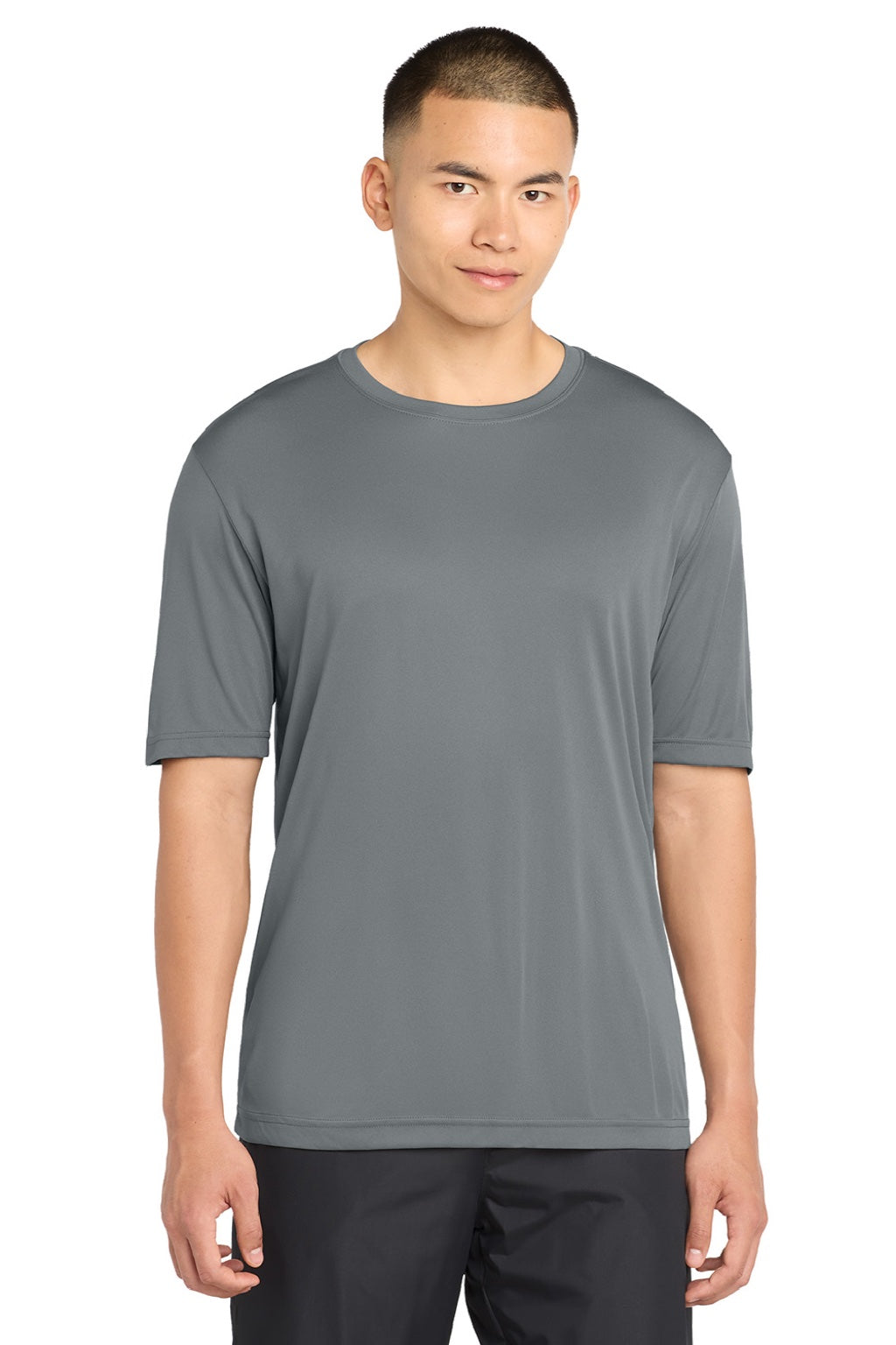 Sport-Tek ST350/TST350 Mens Competitor Moisture Wicking Short Sleeve Crewneck T-Shirt Concrete Grey Model Front