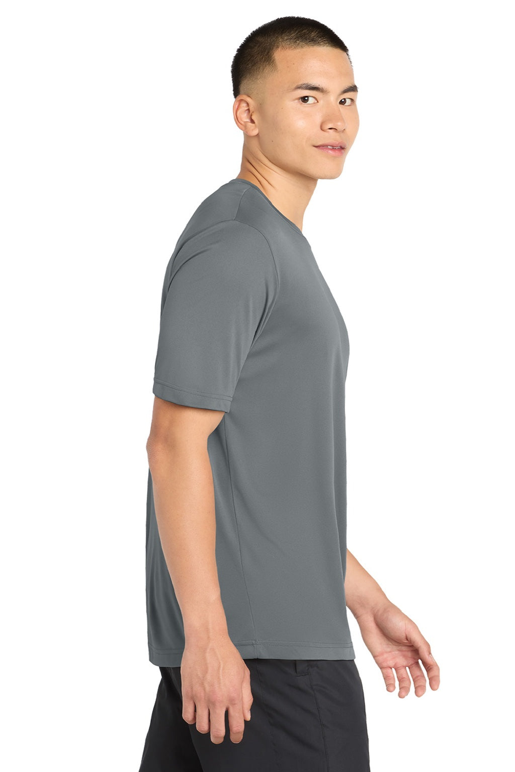 Sport-Tek ST350/TST350 Mens Competitor Moisture Wicking Short Sleeve Crewneck T-Shirt Concrete Grey Model Side