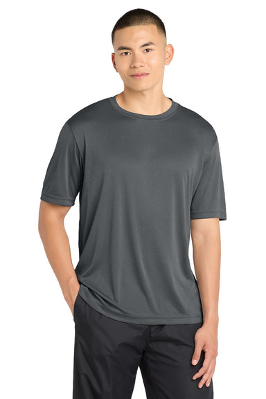 Sport-Tek ST350/TST350 Mens Competitor Moisture Wicking Short Sleeve Crewneck T-Shirt Heather Iron Grey Model Front