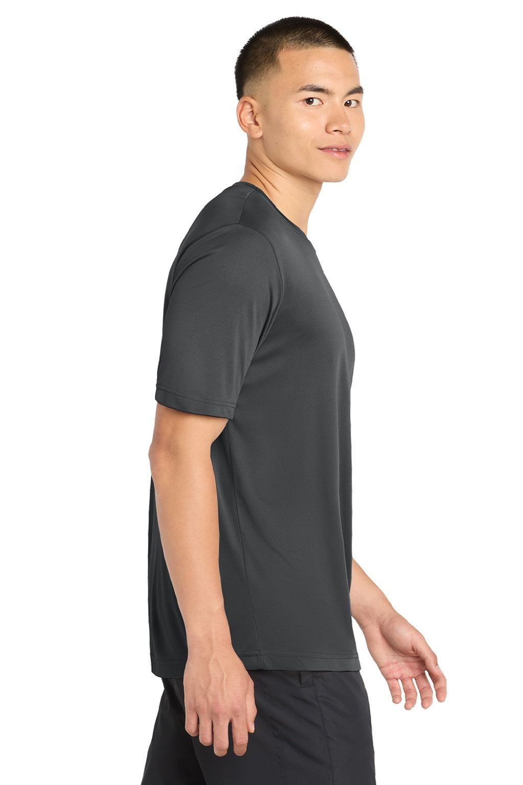 Sport-Tek ST350/TST350 Mens Competitor Moisture Wicking Short Sleeve Crewneck T-Shirt Iron Grey Model Side