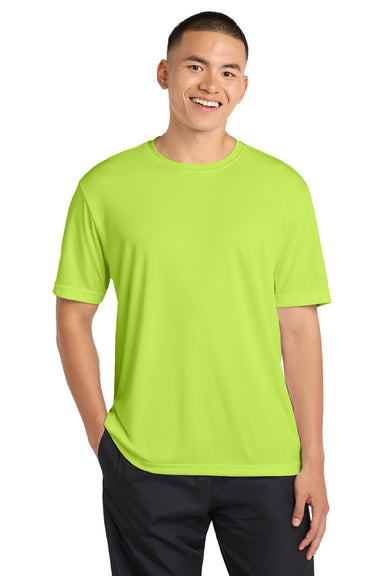 Sport-Tek ST350/TST350 Mens Competitor Moisture Wicking Short Sleeve Crewneck T-Shirt Lime Shock Green Model Front