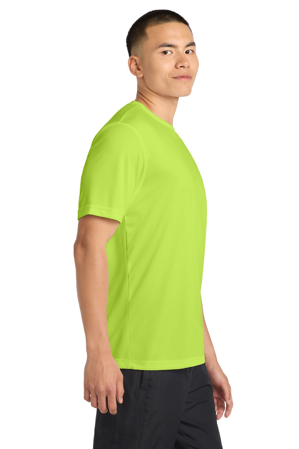 Sport-Tek ST350/TST350 Mens Competitor Moisture Wicking Short Sleeve Crewneck T-Shirt Lime Shock Green Model Side