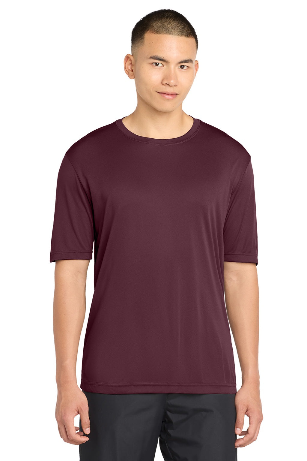 Sport-Tek ST350/TST350 Mens Competitor Moisture Wicking Short Sleeve Crewneck T-Shirt Maroon Model Front