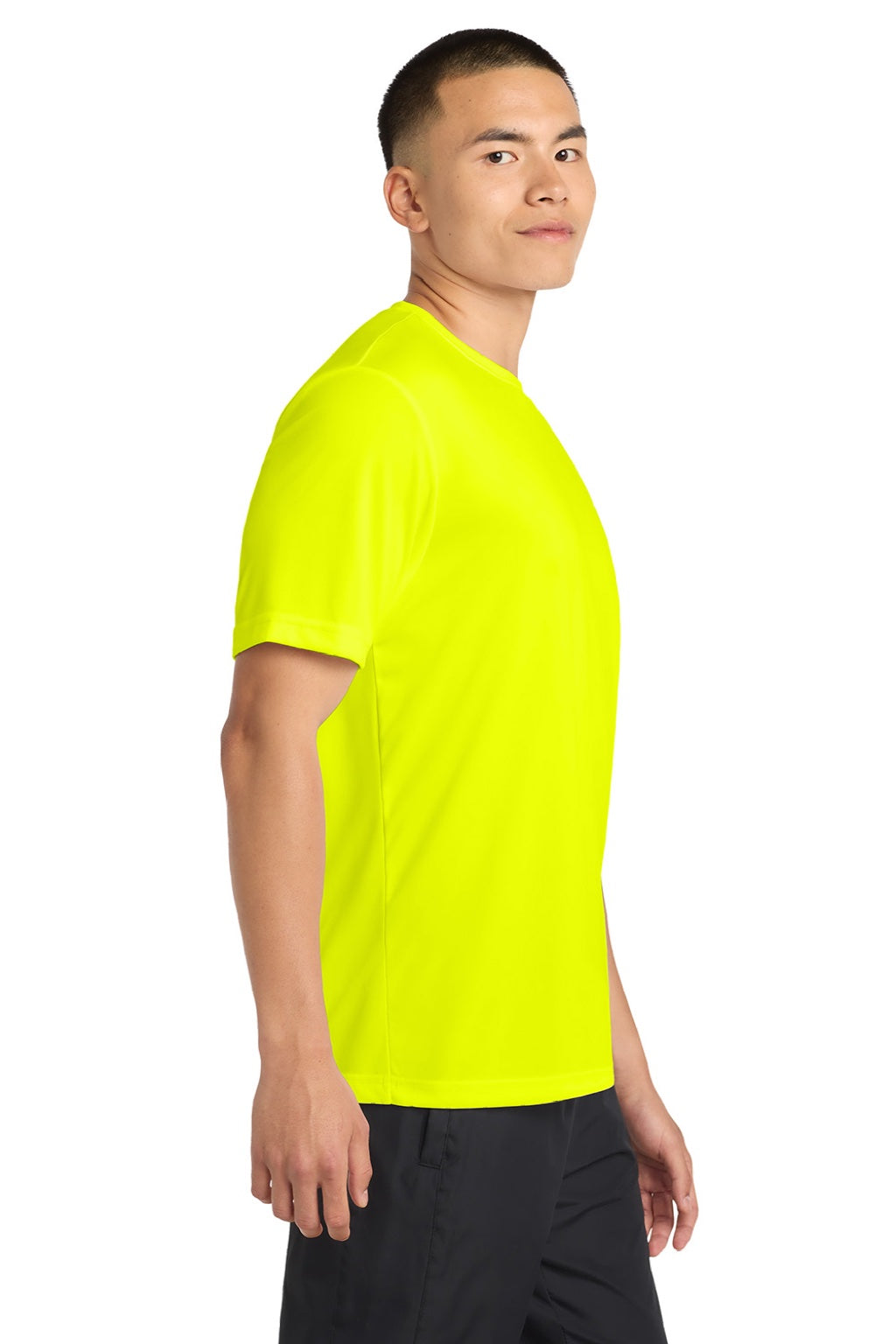 Sport-Tek ST350/TST350 Mens Competitor Moisture Wicking Short Sleeve Crewneck T-Shirt Neon Yellow Model Side