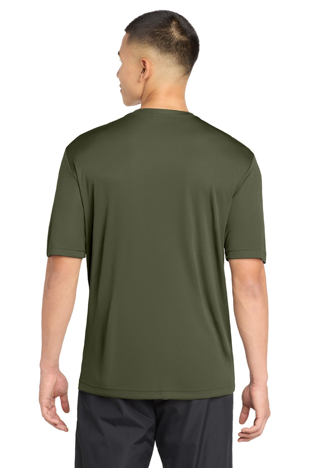 Sport-Tek ST350/TST350 Mens Competitor Moisture Wicking Short Sleeve Crewneck T-Shirt Olive Drab Green Model Back