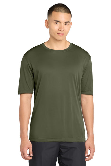 Sport-Tek ST350/TST350 Mens Competitor Moisture Wicking Short Sleeve Crewneck T-Shirt Olive Drab Green Model Front