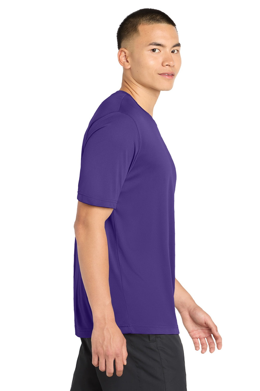 Sport-Tek ST350/TST350 Mens Competitor Moisture Wicking Short Sleeve Crewneck T-Shirt Purple Model Side