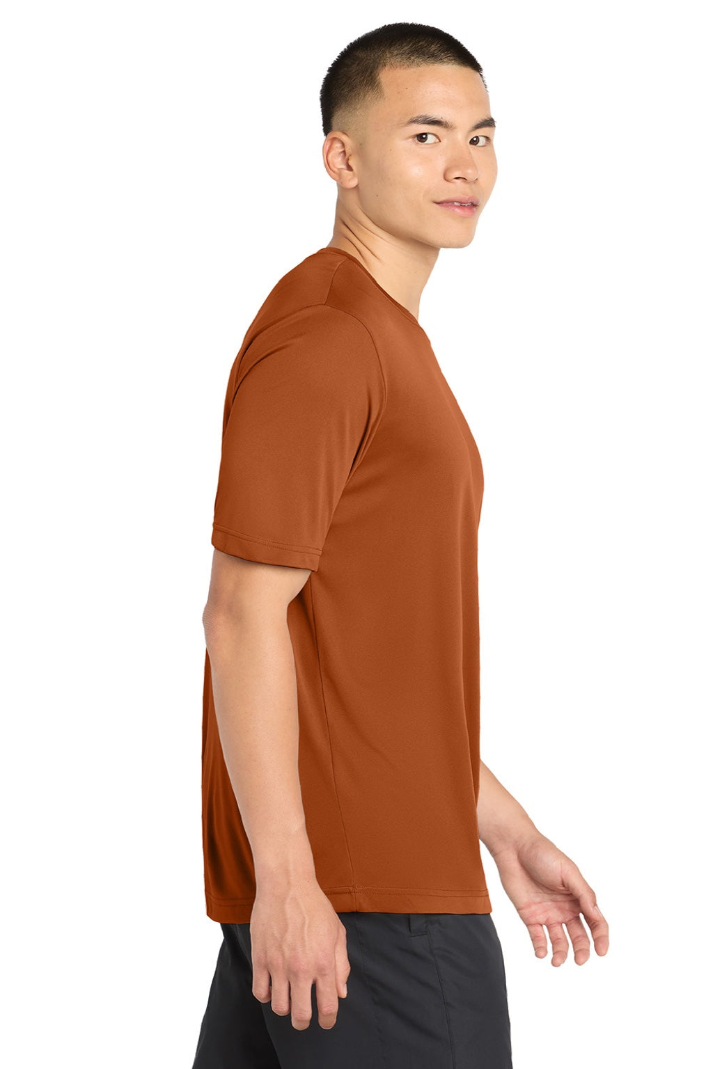 Sport-Tek ST350/TST350 Mens Competitor Moisture Wicking Short Sleeve Crewneck T-Shirt Texas Orange Model Side