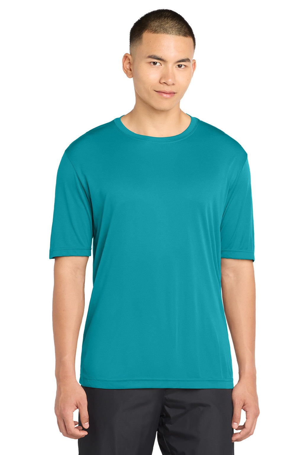 Sport-Tek ST350/TST350 Mens Competitor Moisture Wicking Short Sleeve Crewneck T-Shirt Tropic Blue Model Front