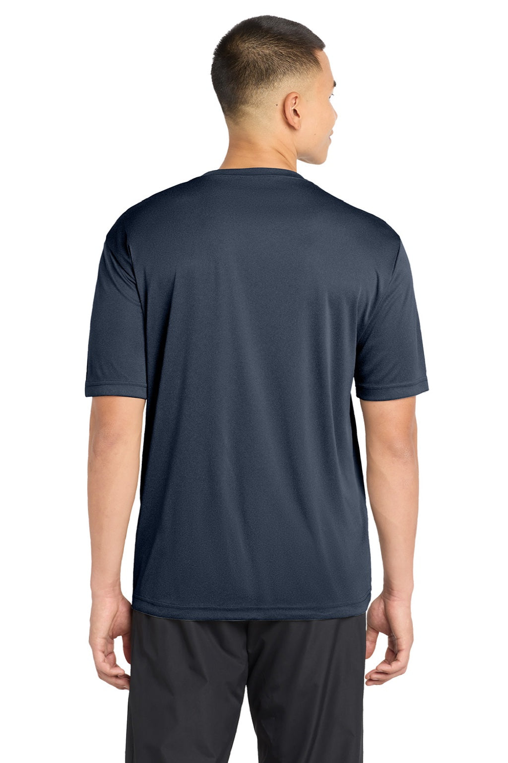 Sport-Tek ST350/TST350 Mens Competitor Moisture Wicking Short Sleeve Crewneck T-Shirt Heather True Navy Blue Model Back